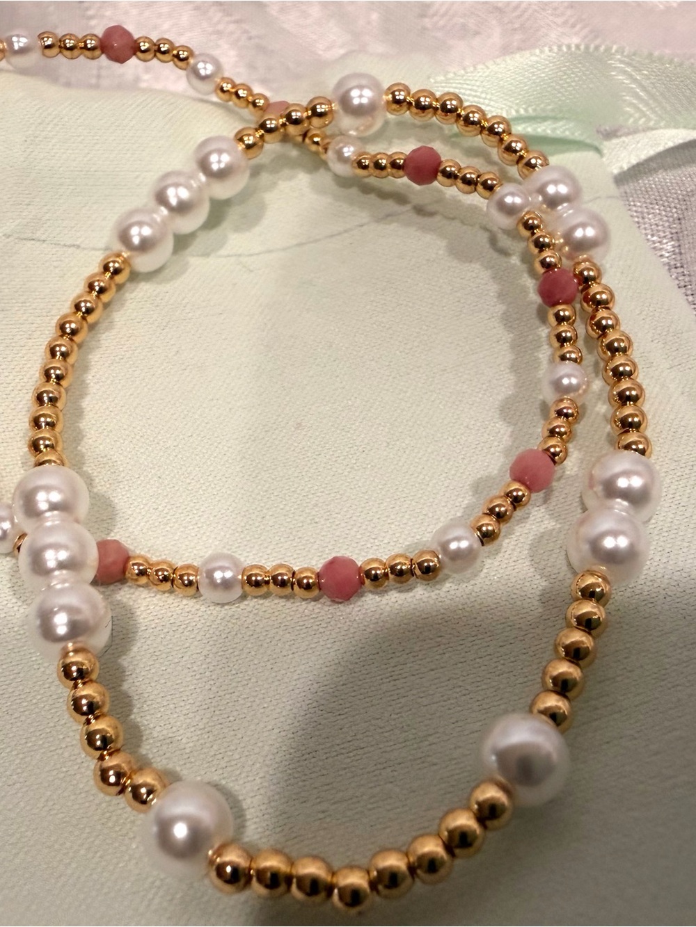 Enewton New Gold-Tone Pearl Bracelet with Mauve accent beads